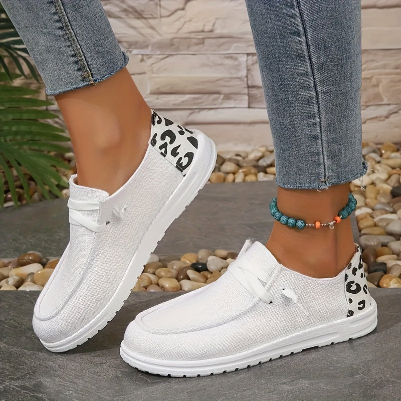 Leopard Printed Canvas Lace Up Loafers - Women's Casual Shoes