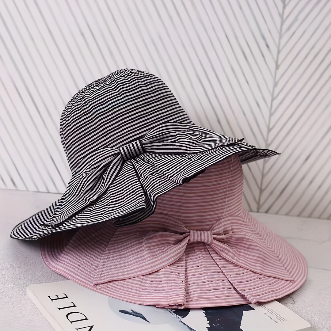 Pinstripe Wide Brim Bow Hat for Spring & Summer