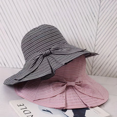 Pinstripe Wide Brim Bow Hat for Spring & Summer