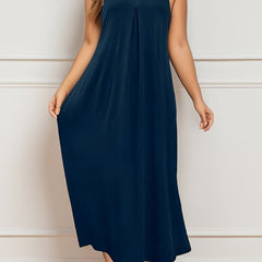  Solid V Neck Spaghetti Strap Maxi Cami Dress
