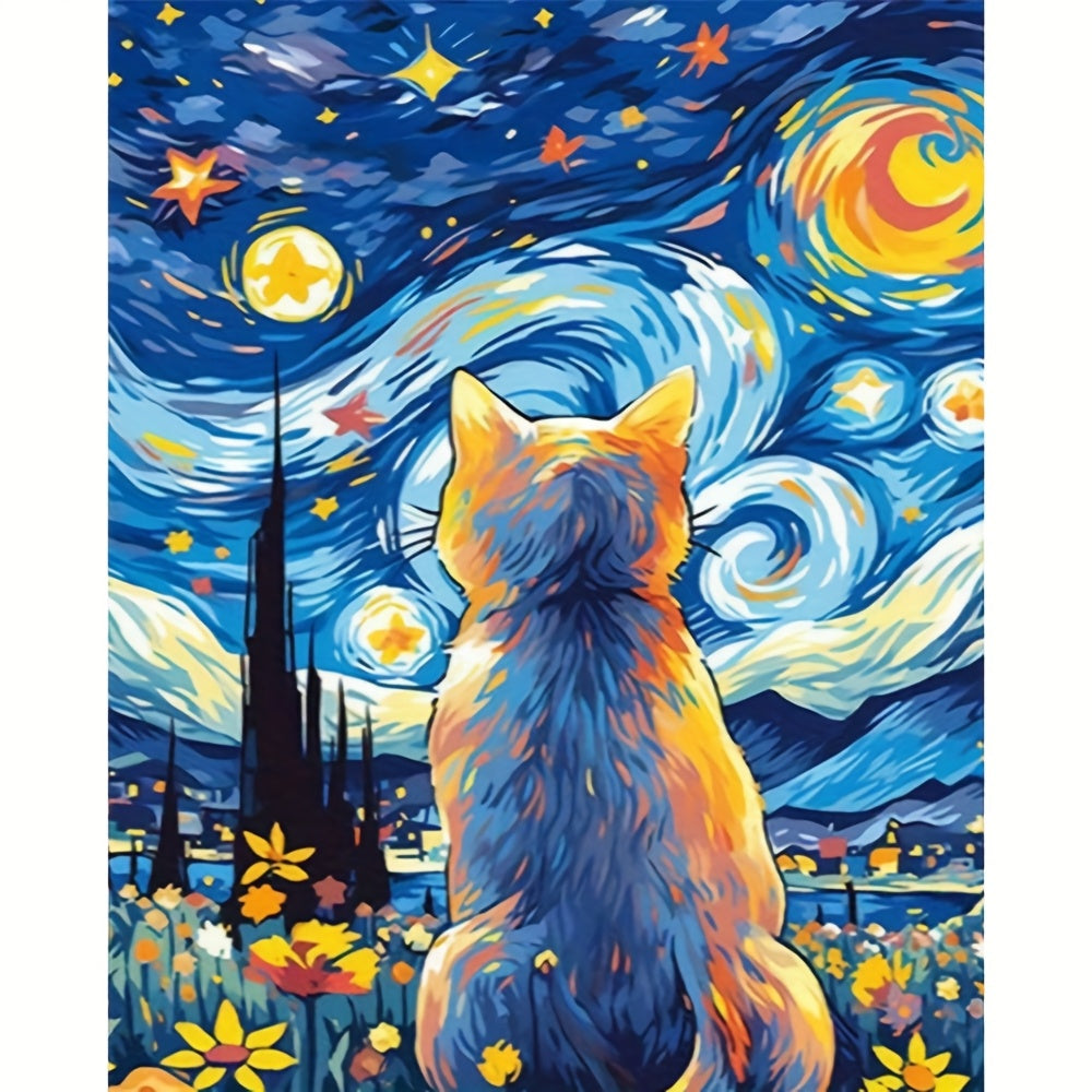 Starry Sky Cat DIY Canvas Painting Set 40x50 Frameless Polyester Fiber