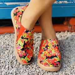 Women's Multicolor Graffiti Printed Slip On Low Round Toe Non-slip Casual Shoes