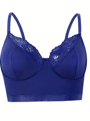  Sexy Bra Women's Plus Contrast Lace Trim Longline Bra