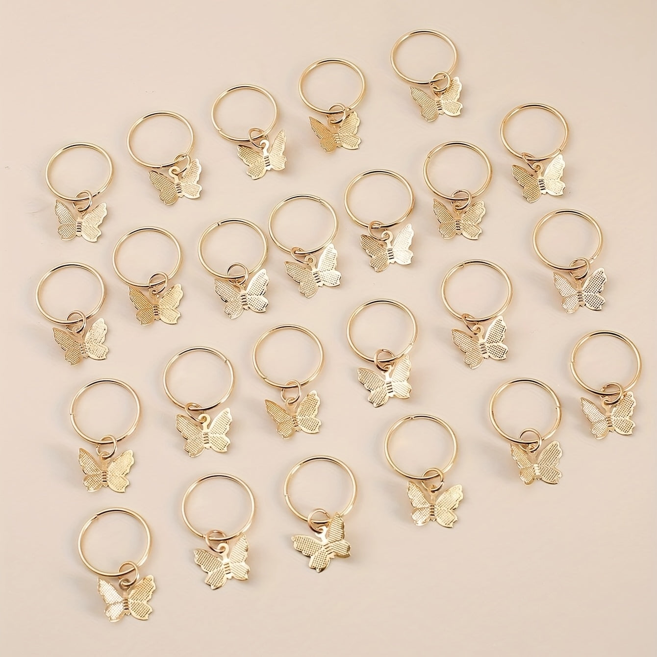 24pcs Butterfly Hair Ring Golden Accessory For Girls Women