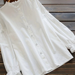  Ruffle Trim Button Up Blouse