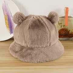 Women Plush Panda Bucket Hat with Ear Protection for Winter