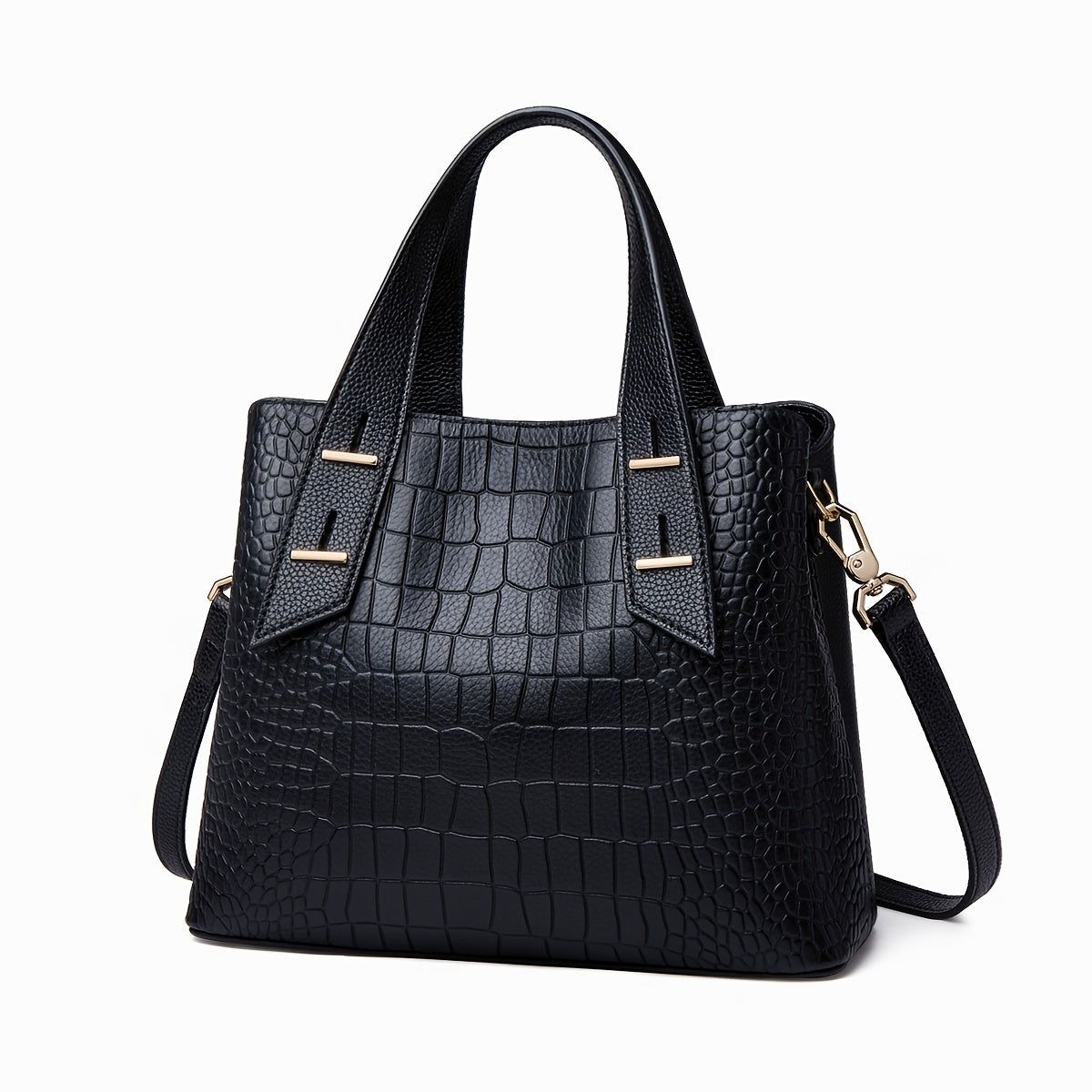 Crocodile Embossed Handbag Double Handle Purse Shoulder Bag