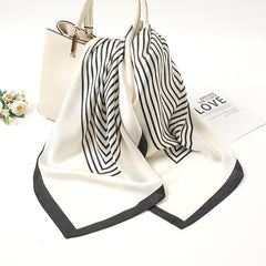 70cm Geometric Stripe Print Square Scarf Neckerchief Bandana Satin Head Scarf