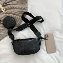 Crocodile Embossed Shoulder Bag with Coin Bag - Stylish Crossbody Bag