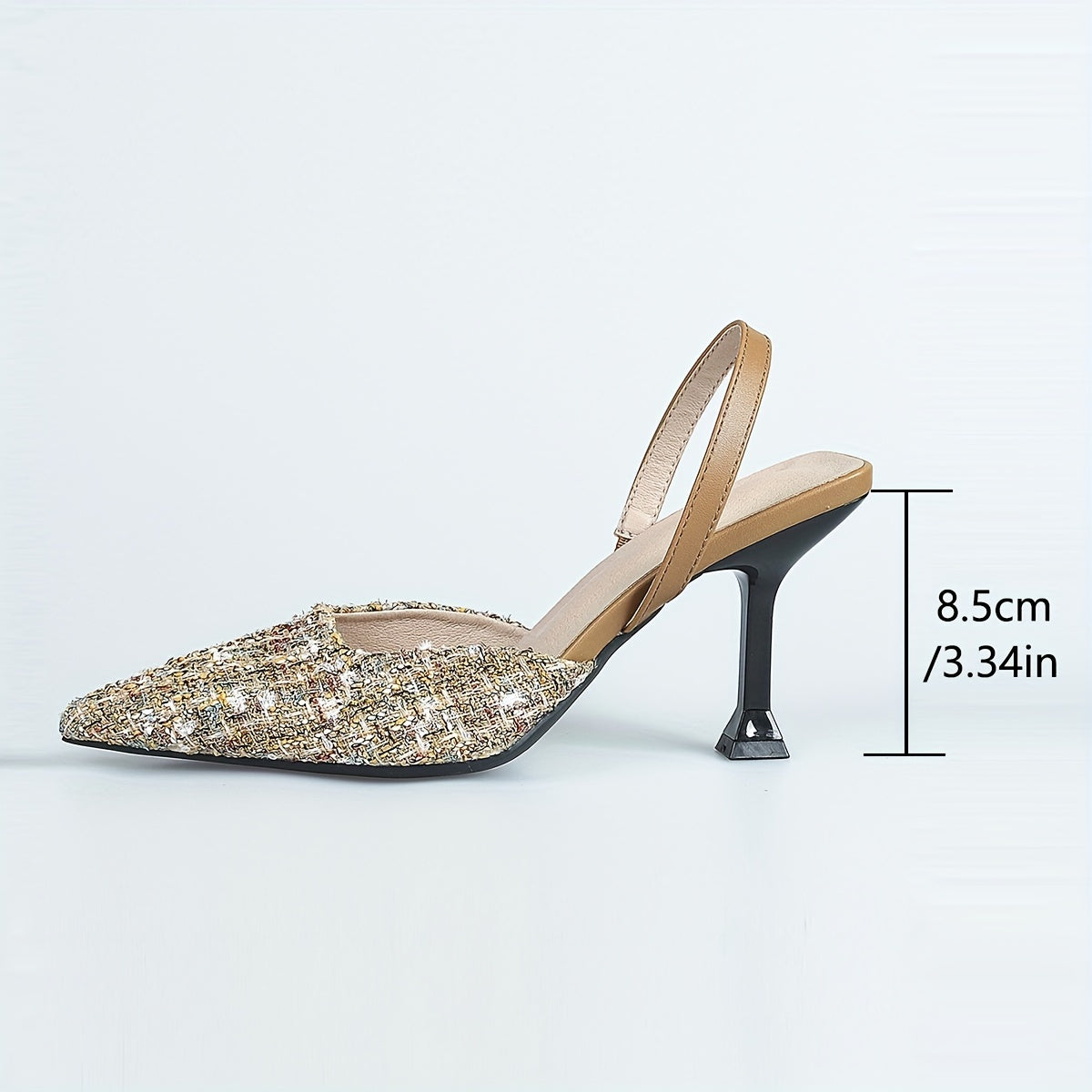 Women's Tweed Slingback High Heels Pointed Toe Slip On Stiletto Heels