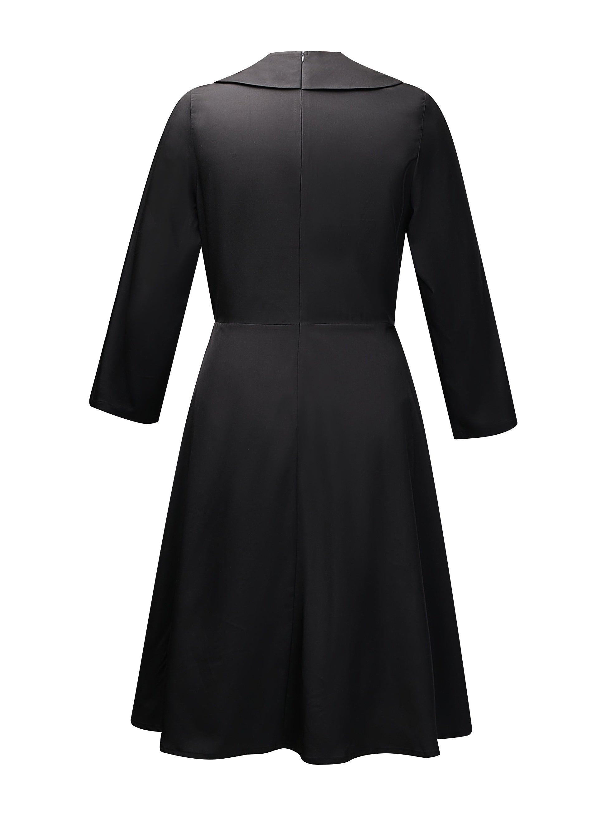  Retro Dress Colorblock Polka Dot Print Long Sleeve Round Neck Dress