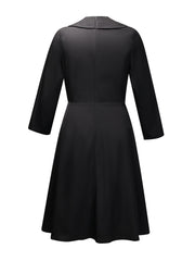  Retro Dress Colorblock Polka Dot Print Long Sleeve Round Neck Dress