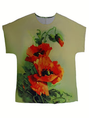  Floral Print Short Sleeve Round Neck T shirt