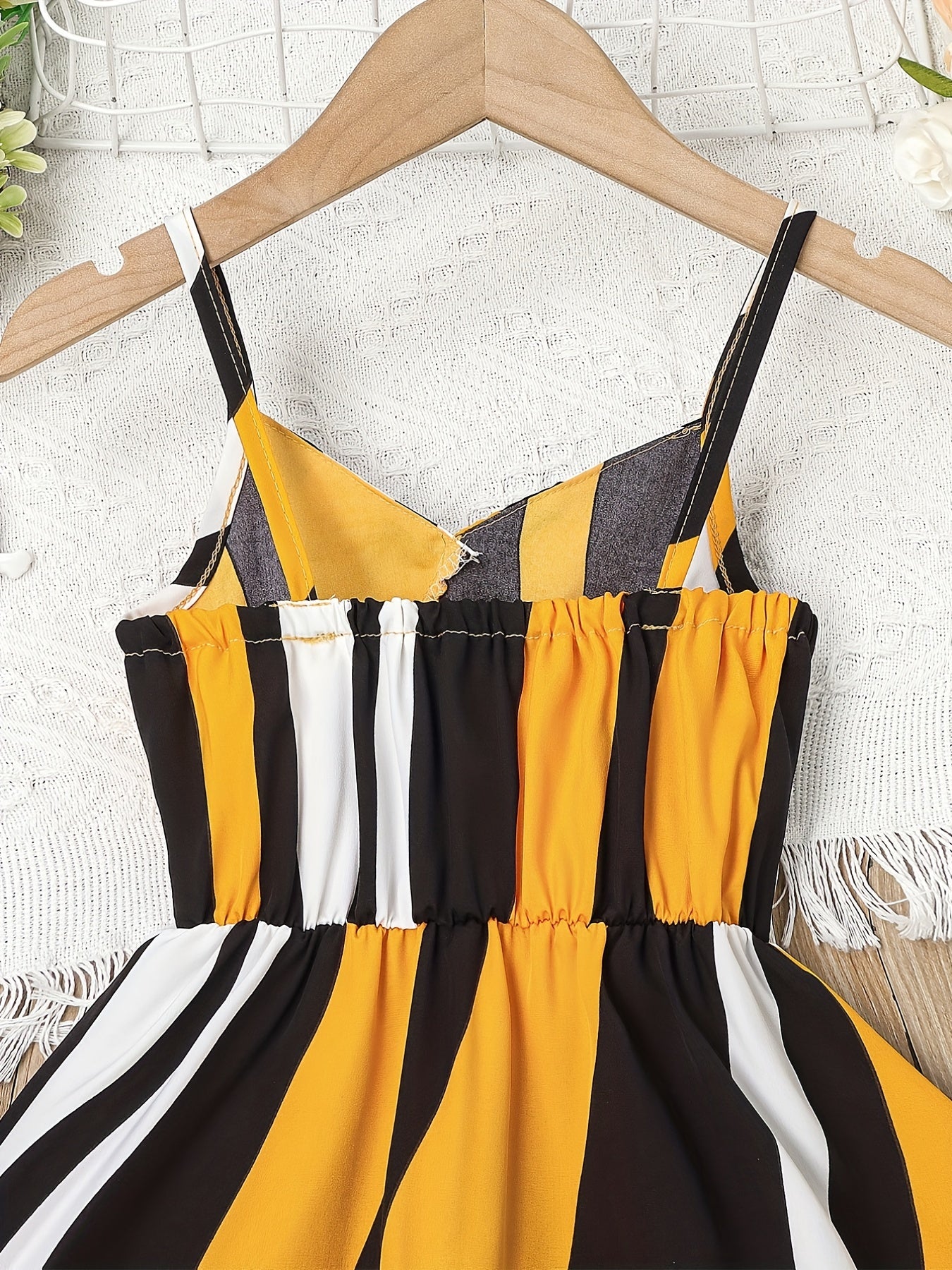 Toddler Girls Stripes Ruffle Trim Cami Dress For Party Beach Vacation