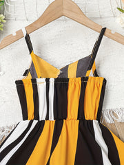 Toddler Girls Stripes Ruffle Trim Cami Dress For Party Beach Vacation