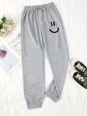 Smile Graphic Print Drawstring Jogger Sweatpants Women's Clothing