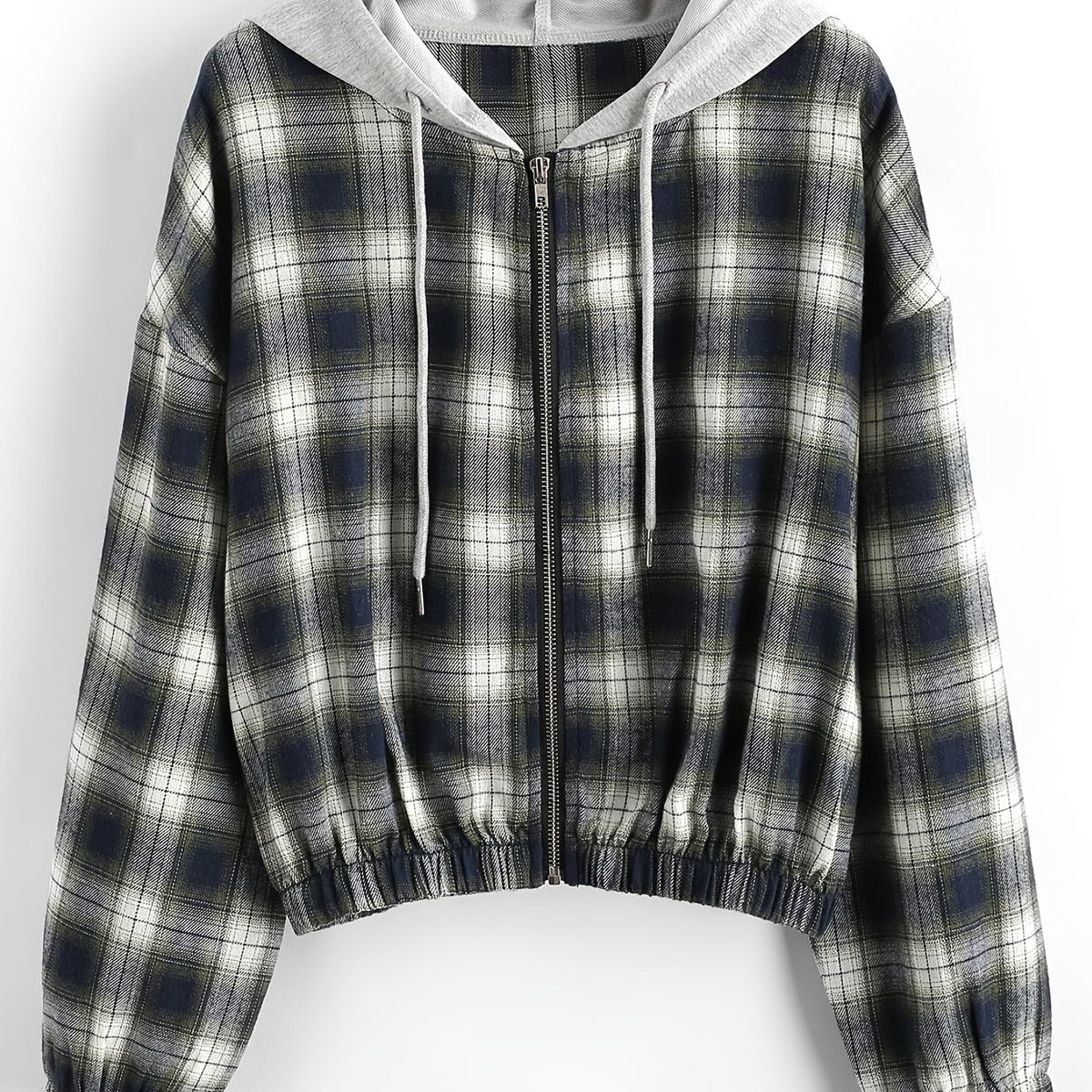 Plaid Hooded Zip Jacket Hoodies Long Sleeve