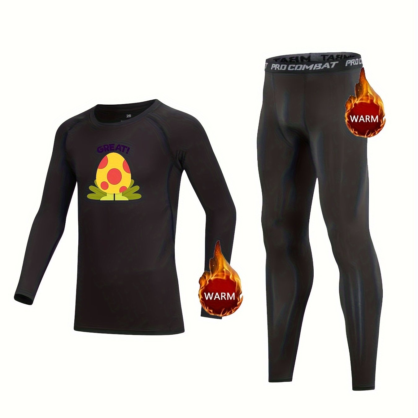Kids Compression Fleece Sets with Cartoon Pattern
