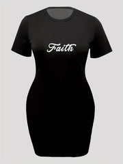 Women's Plus Letter Print Short Sleeve Tee Dress