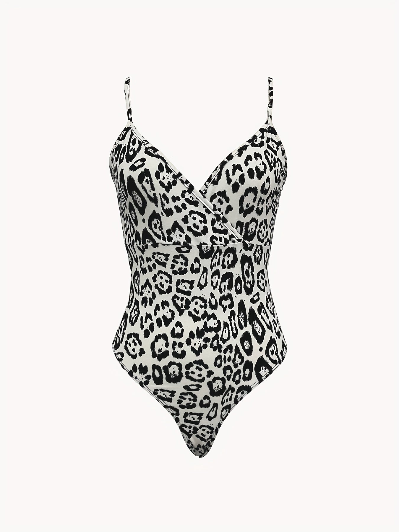 Leopard Print V neck Cami Bodysuit Sexy One Piece Bodysuit