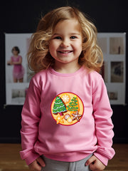 Christmas Cartoon Trees Print Girls Casual Creative Pullover Sweatshirt