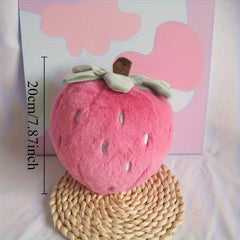 Strawberry Plush Doll Soft Pink Green Leaves High Polyester Adorable Fruit Shape