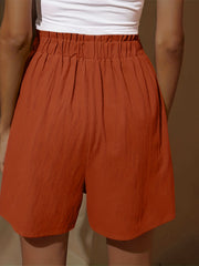 Boho Smocked Shorts Elastic High Waist Ruffle Trim with Pockets
