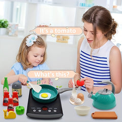 Colorful ABS Resin Play Kitchen Set with Cooking Utensils Tableware & Food