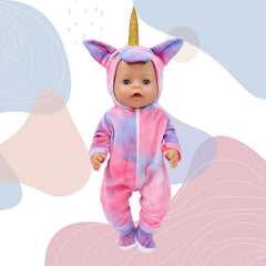 Doll Unicorn Onesie Vibrant Pink Purple Polyester Dress with Golden Horn Ears