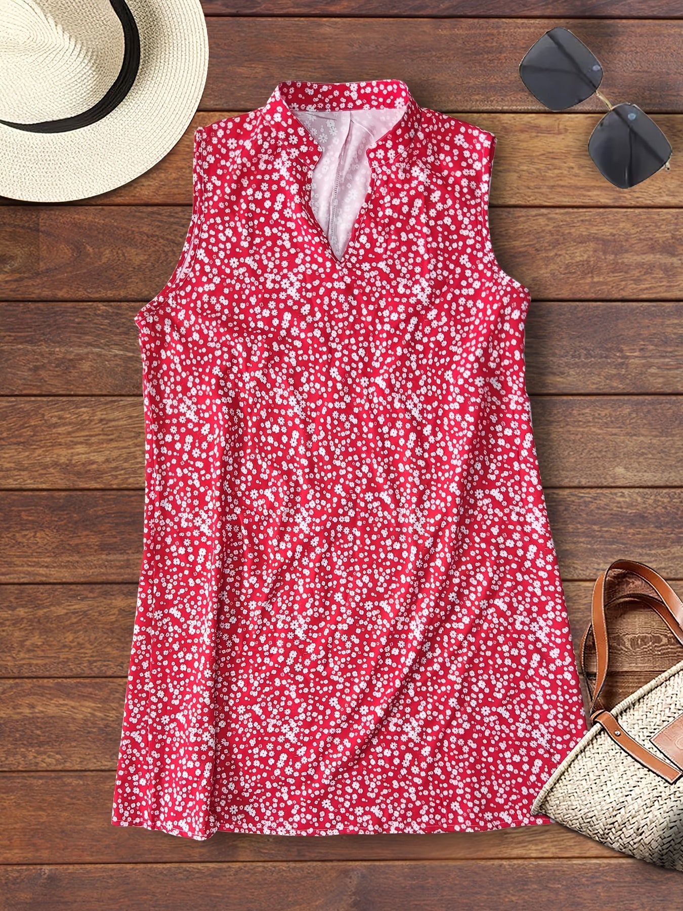  Ditsy Print Sleeveless Casual Tank Dress