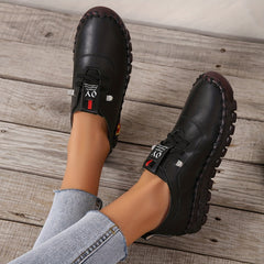 Women's Lace-Up Flat Shoes Lightweight Soft Sole Faux Leather Shoes