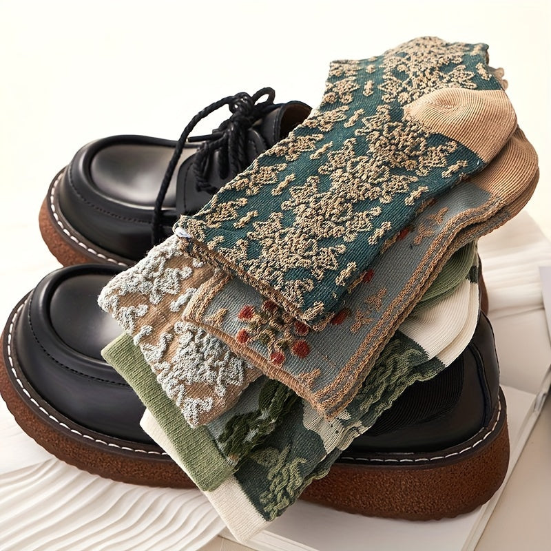 Floral Print Socks Women's Stockings 5 Pack