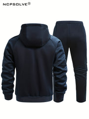 Men's Zip Up Hooded Jacket & Comfy Pants Set for Fall Winter Outdoor