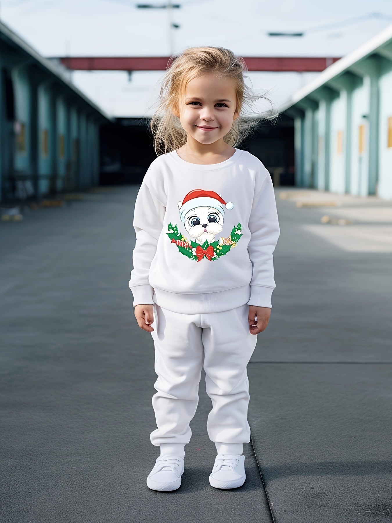Girls Cartoon Dog Sweatshirt & Sweatpants Set