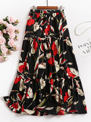  Maxi Floral Print A-Line Smock Skirt