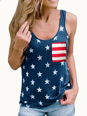  Star Print Tank Top Women's Round Neck Slight Stretch