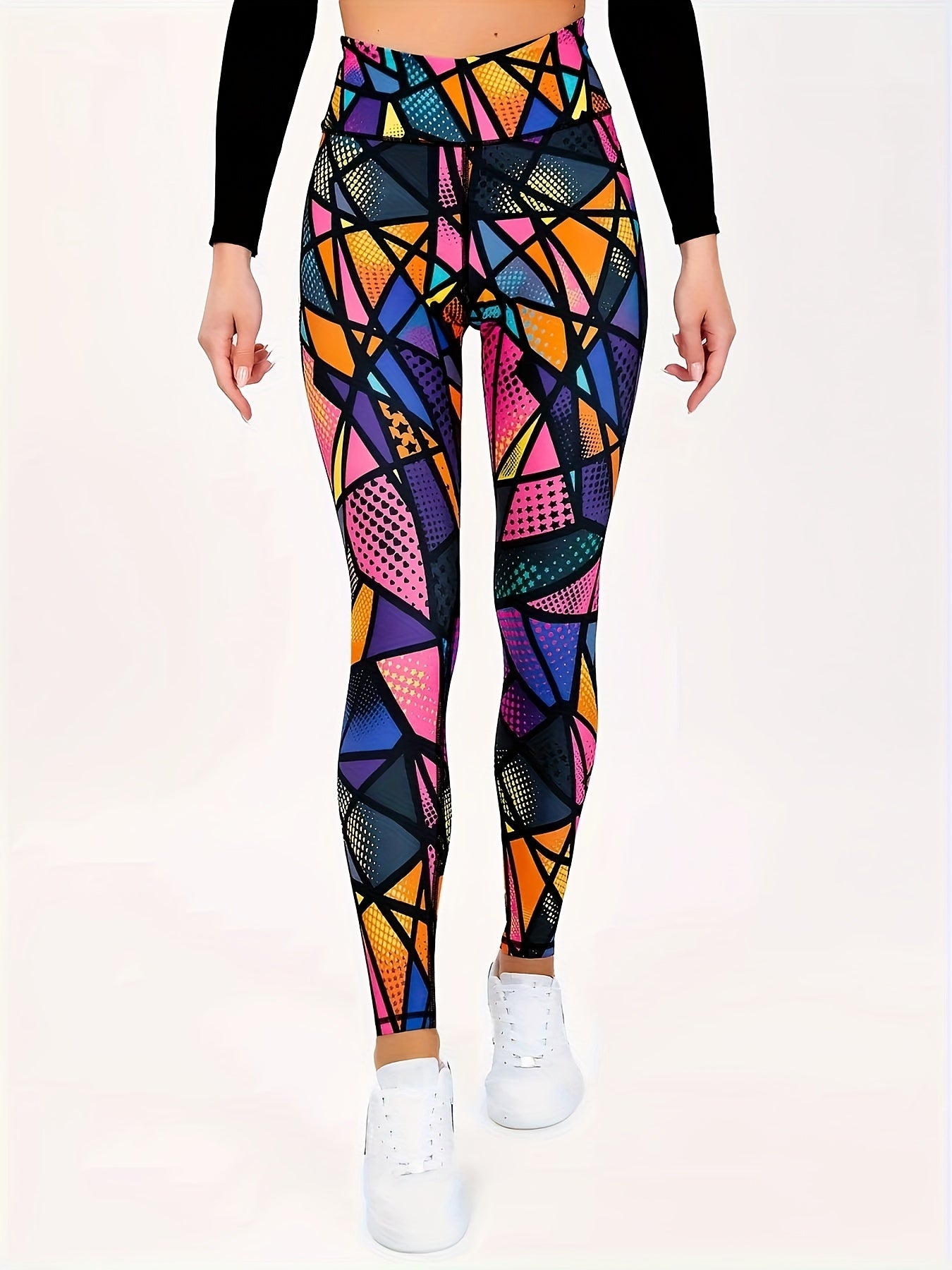 Geometric Print Yoga Pants High Waist Slimming Leggings Women's Activewear