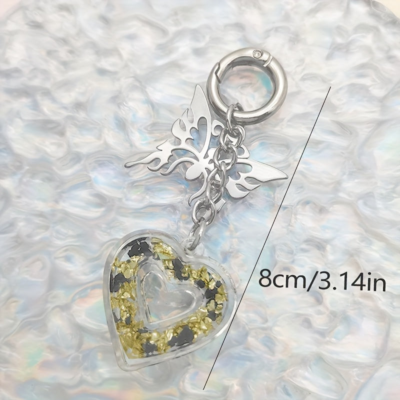 Butterfly Heart Keychain Acrylic Animal Key Ring Women Christmas Gift