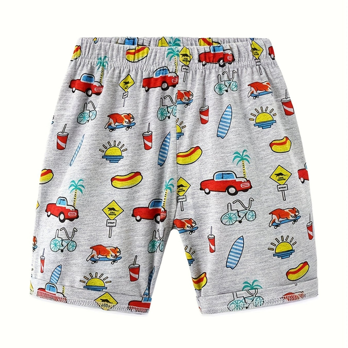 Cartoon Car Boys Quick Dry Summer Outdoor Shorts