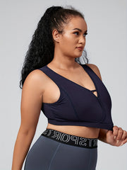  Sports Bra Ribbed Piping V Neck Medium Stretch Bra