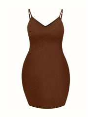  Casual Cami Dress Women's Plus Plain Backless V Neck Slight Stretch