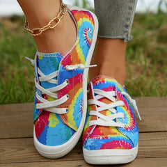 Women's Tie Dye Canvas Sneakers Low Top Flat Shoes