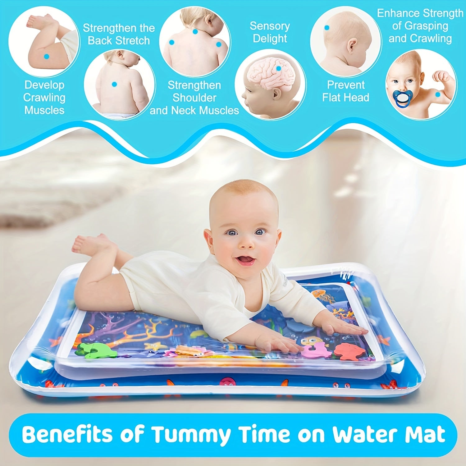 Inflatable Tummy Time Water Play Mat for Babies