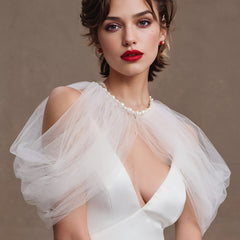 Sheer Tulle Bridal Capelet with Ruffles for Brides