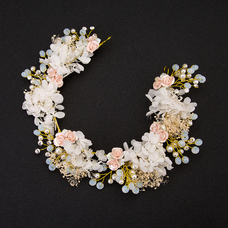 Bridal Headband Wedding Hair Band with Faux Crystal Pearl Flower