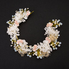 Bridal Headband Wedding Hair Band with Faux Crystal Pearl Flower