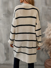 Striped Open Front Drop Shoulder Cardigan Casual Long Sleeve Cardigan