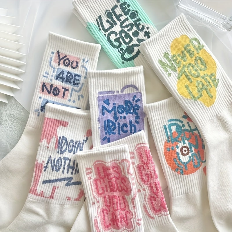 7 Pairs Letter Print Socks Women's Mid Tube Stockings