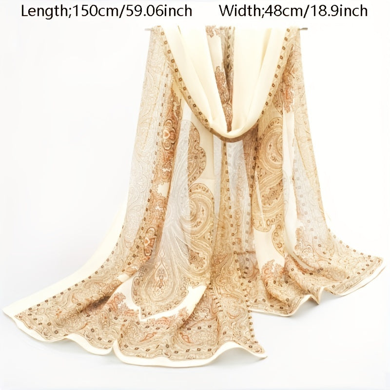 Boho Vintage Print Chiffon Silk Scarf - Summer Beach Towel Shawl