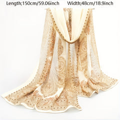 Boho Vintage Print Chiffon Silk Scarf - Summer Beach Towel Shawl